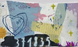 Kleine Herzen 5, Sprühdosen, Malerei, Ätzradierung und Kaltnadel, 2022, 16,5 × 29,5 cm