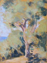 Olivenbaum, nachmittags, Öl auf Leinwand, 2017, 40 × 30 cm