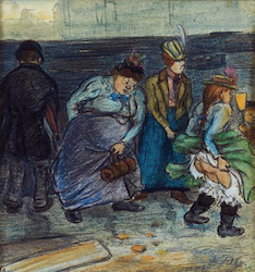 Zurück von der Landpart(h)ie, Farbkreidzeichnung auf Papier, 1901, 22 × 21 cm