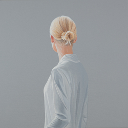 o. T. (bl. Duett vor Grau), Acryl auf Leinwand, 2019, 120 &times; 120 cm