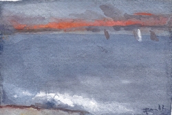 Abendstimmung Ostsee, Gouache, 2012, 10,6 &times; 15,3 cm