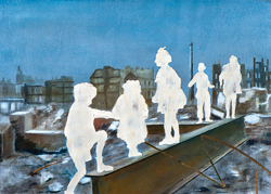 Die Rückeroberung des Paradieses II., Öl auf Schichtholz, 2014, 30 &times; 42 cm