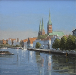 Obertrave/Lübeck, Öl auf Leinwand, 50 &times; 50 cm