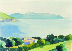 Drei Häuser am Meer, Aquarell, 2007, 17 &times; 24 cm