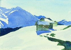 Gehöfte im Schnee, Aquarell, 2007, 17 &times; 24 cm