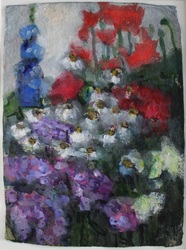 Garten mit Mohn, Rittersporn und Phlox, Gouache, 2011, 77 &times; 57 cm