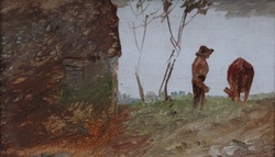 Dralle mit Kuh, Öl auf Papier/Karton, 1877-92, 11,1 &times; 18,2 cm