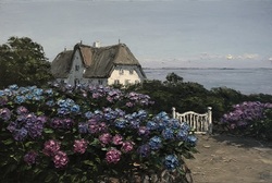 Haus mit Hortensien, Öl auf Leinwand, 40 &times; 60 cm