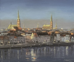 Lübeck - von der Untertrave, Öl auf Leinwand, 2026, 50 &times; 60 cm