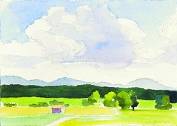 Landschaft bei Weilheim II, Aquarell, 2007, 17 &times; 24 cm