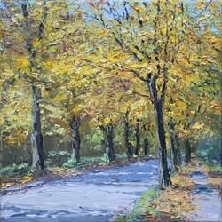 Lindenallee im Herbst, Öl auf Leinwand, 2020, 40 &times; 40 cm