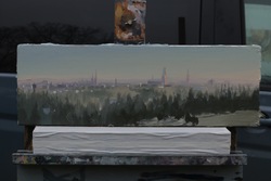 Lübeck, vom Pariner Berg aus, Öl auf Leinwand, 2017, 20 &times; 60 cm