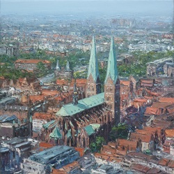 Luftansicht Lübeck, Öl auf Leinwand, 50 &times; 50 cm
