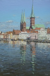 Malerwinkel mit St. Marien und St. Petri, Öl auf Leinwand, 2020, 60 &times; 40 cm