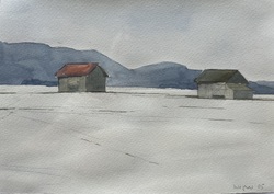 Winterlandschaft mit Stadeln