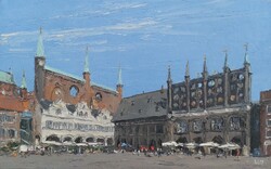 Lübecker Rathaus, Öl auf Leinwand, 25 &times; 40 cm