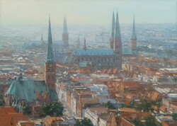 Luftansicht Lübeck, Öl auf Leinwand, 50 &times; 70 cm