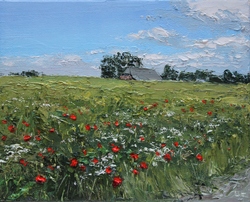 Wiese mit Mohn, Öl auf Leinwand, 24 &times; 30 cm