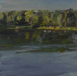 Badende am Krähenteich, Öl auf Leinwand, 2010, 40 &times; 40 cm