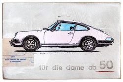 für die dame ab 50, Acryl/Collagen auf MDF, 2019, 15,5 &times; 24 cm