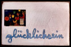 glücklichsein handschriftlich, Acryl/Collagen auf MDF, 2016, 15,5 &times; 24 cm