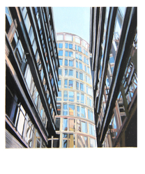 Polaroid 65: HafenCity, Öl auf Pappe auf Holz, lackiert, 2025, 10,6 &times; 8,8 cm