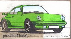 porschefimmel (grün, tagesordnung, Acryl/Collagen auf MDF, 2013, 14 &times; 26 cm