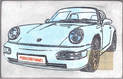 porschefimmel (blau), Acryl/Collagen auf MDF, 2016, 15,5 &times; 24 cm