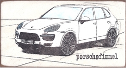 porschefimmel (shoppingvan), Acryl/Collagen auf MDF, 2014, 14 &times; 26 cm