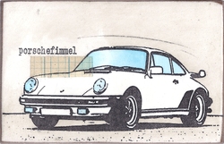porschefimmel (weiss), Acryl/Collagen auf MDF, 2016, 15,5 &times; 24 cm