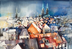Stadtlandschaft - Lübeck, Aquarell, 2009, 52 &times; 76 cm