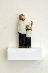 wenn der Vater mit dem Sohne, Bronze/Holz, 2017, H: 11 cm