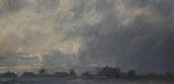 Wolkendunst über dem Mühlendeich, Öl auf Leinwand, 2012, 25 &times; 52 cm