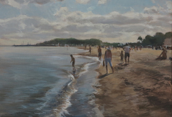 Strand bei Grömitz, Acryl auf Leinwand, 2016, 35 × 50 cm