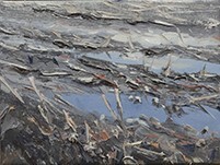 Pfützen im Maisfeld V., Öl auf Leinwand, 2019, 18 × 24 cm