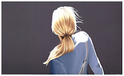 o.T (Mädchen in blauer Jacke), Lithographie, 2019, 61 × 100 cm