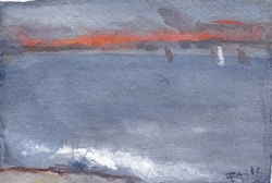 Abendstimmung Ostsee, Gouache, 2012, 10,6 × 15,3 cm
