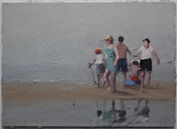 Am Strand, Öl auf Karton, 2016, 20 × 28 cm