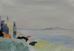 Blick auf die Insel Pianosa, Aquarell, 2008, 17 × 24 cm