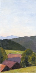 Blick über Schwarzenberg, Öl auf Leinwand, 2022, 100 × 50 cm
