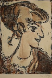 Junge Frau,, Holzschnitt, koloriert, um 1913/25, 33,5 × 24 cm
