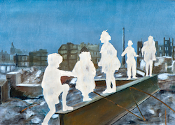 Die Rückeroberung des Paradieses II., Öl auf Schichtholz, 2014, 30 × 42 cm