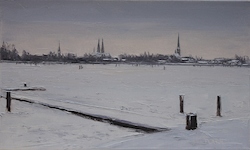 Winterstimmung an der Wakenitz, Öl auf Leinwand, 30 × 50 cm