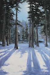 Winterwald/Gegenlicht, Öl auf Leinwand, 60 × 40 cm