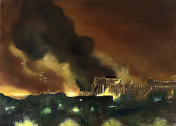 Feuersturm I., Öl auf Schichtholz, 2013, 30 × 42 cm