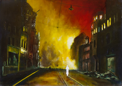 Feuersturm VIII. (Nacht über Nürnberg), Öl auf Schichtholz, 2015, 60 × 90 cm