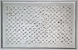 Stettiner Haff, Schnecken, Nähgarn, Kleber auf Papier, 2021, 75 × 115 cm