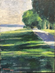 Ostufer, tiefe Schatten, Öl auf Leinwand, 2018, 40 × 30 cm