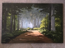 Waldweg im Abendlicht, Öl auf Leinwand, 60 × 90 cm