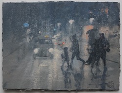 In der Stadt - Regen, Öl auf Karton, 2016, 18 × 24 cm